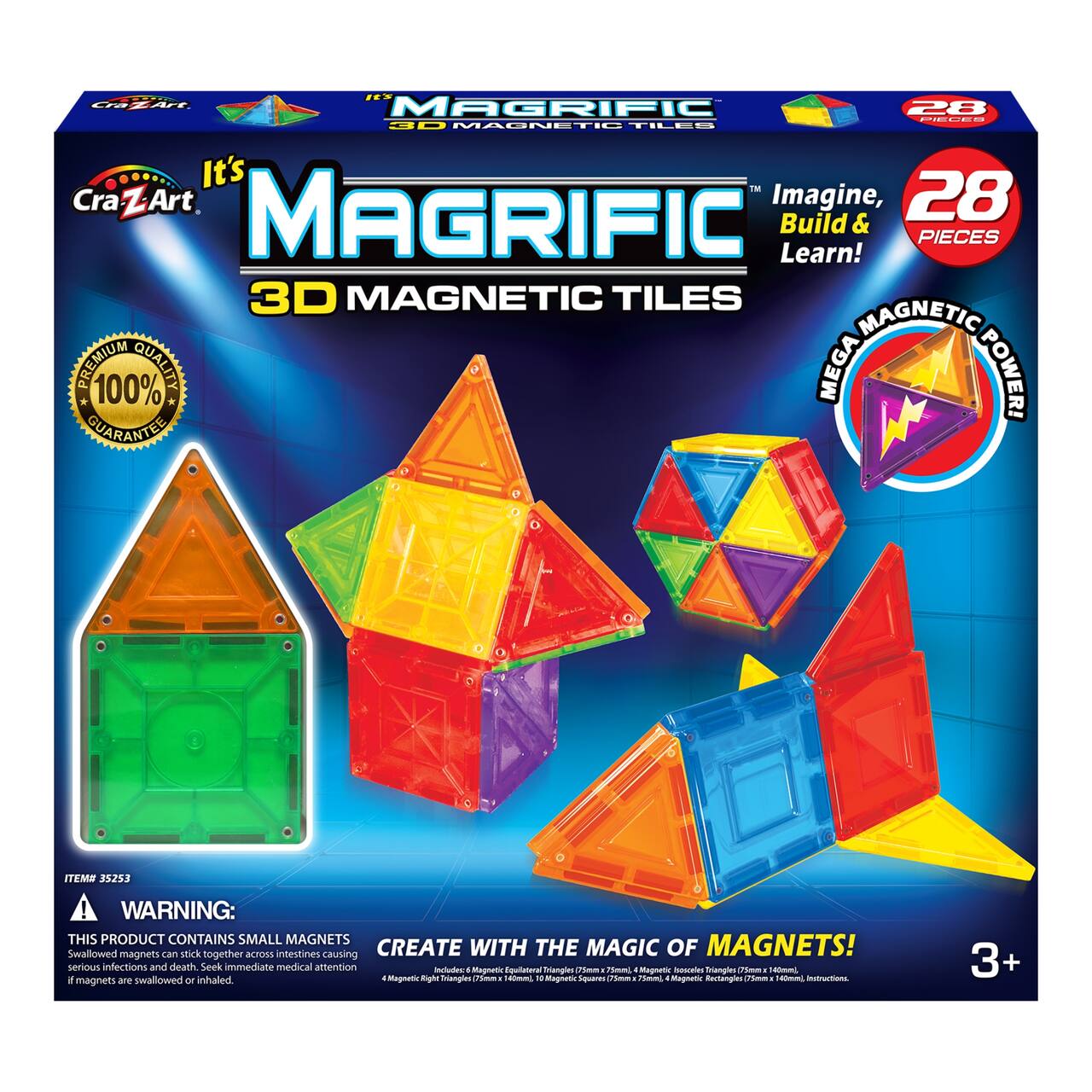 Cra-Z-Art Magrific 3D Magnetic Tiles Magnetic Toy Set, 28ct.